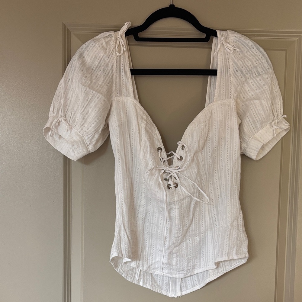 For Love And Lemons Cream Lace-Up Blouse